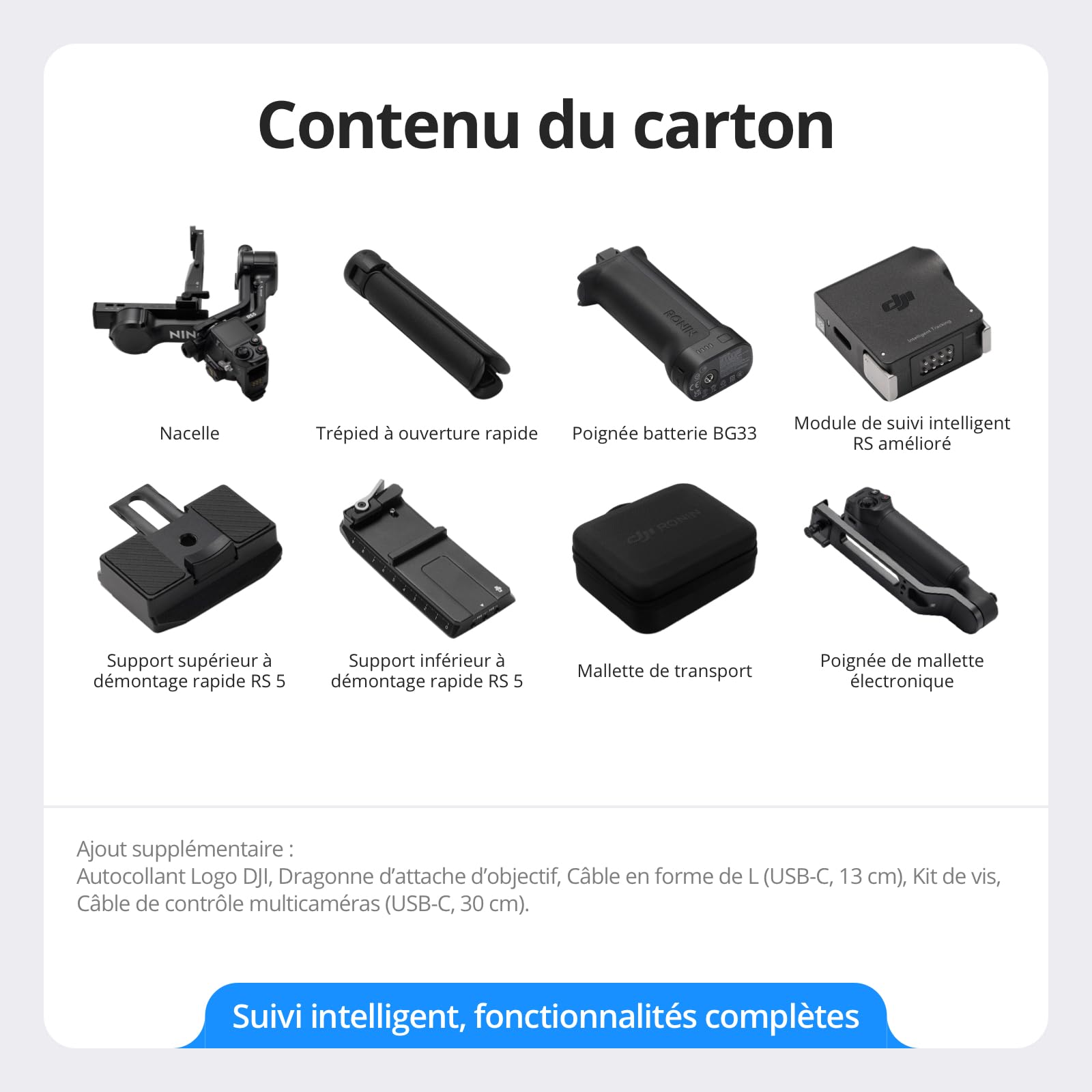 DJI RS 5 Bundle, stabilisateur de nacelle pour caméra, Suivi Intelligent, poignée électronique, molettes de réglage précis, indicateur axe Z