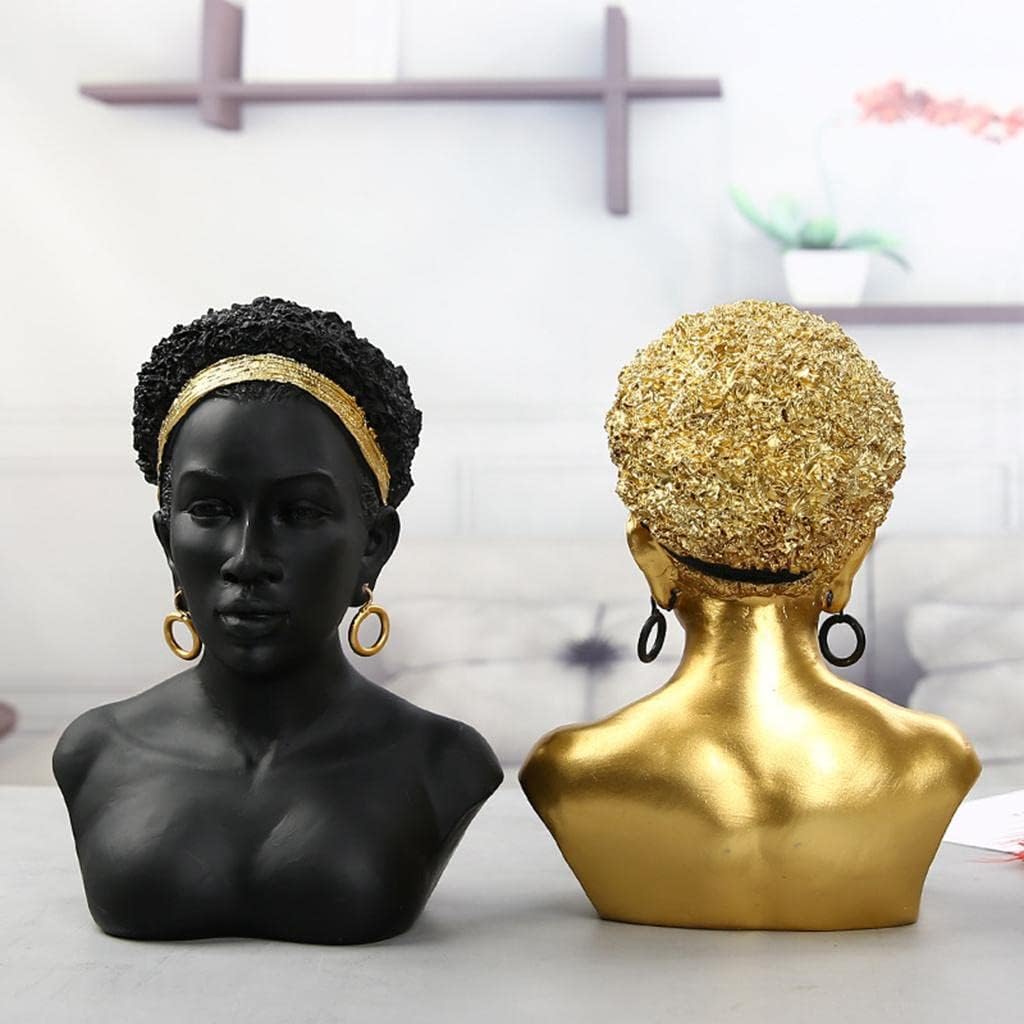 jojomis African Woman Bust Art Sculpture Figurine Statue Home Decor,Gold Afro Hair,18.5x13x25cm 18x12.5x24.5cm