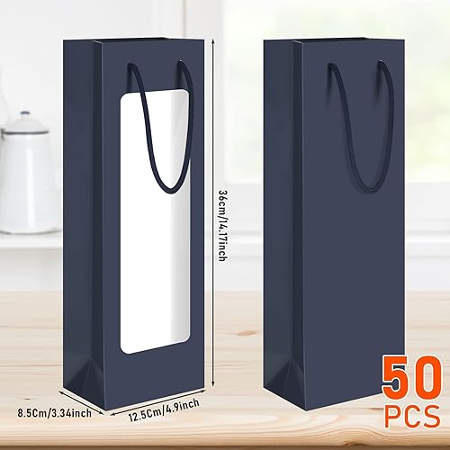Miniatura 2 de Geelin 50 bolsas de regalo de vino con ventana de 4.9 x 3.6 x 14.2 pulgadas, bolsas de papel kraft para vino con ventanas, bolsa de papel kraft para