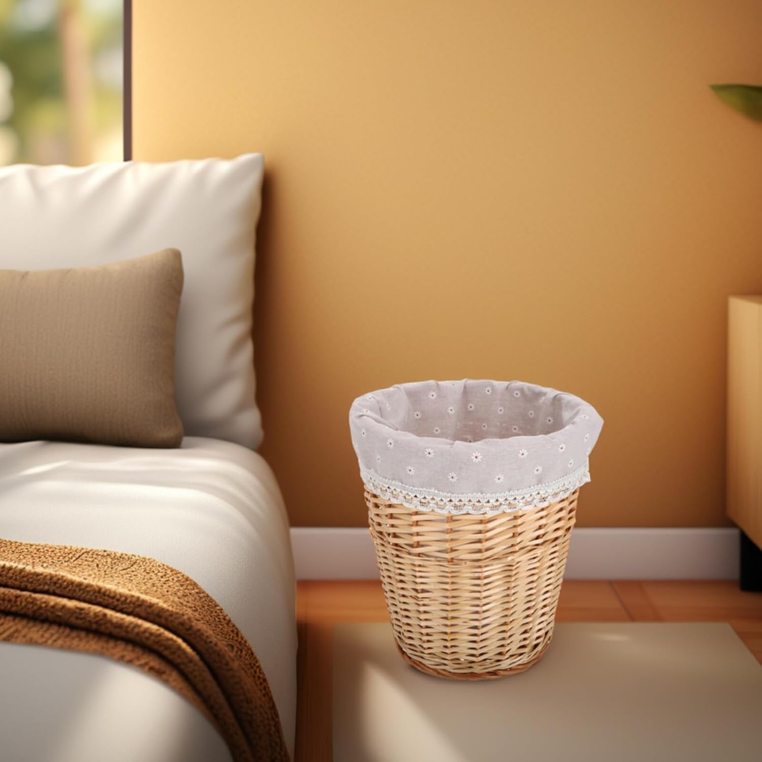 Rattan Laundry Basket Small Woven Wicker Hamper Handwoven Dirty Clothes Bin Beige Home Organizer for Bathroom Bedroom Hotel Storage