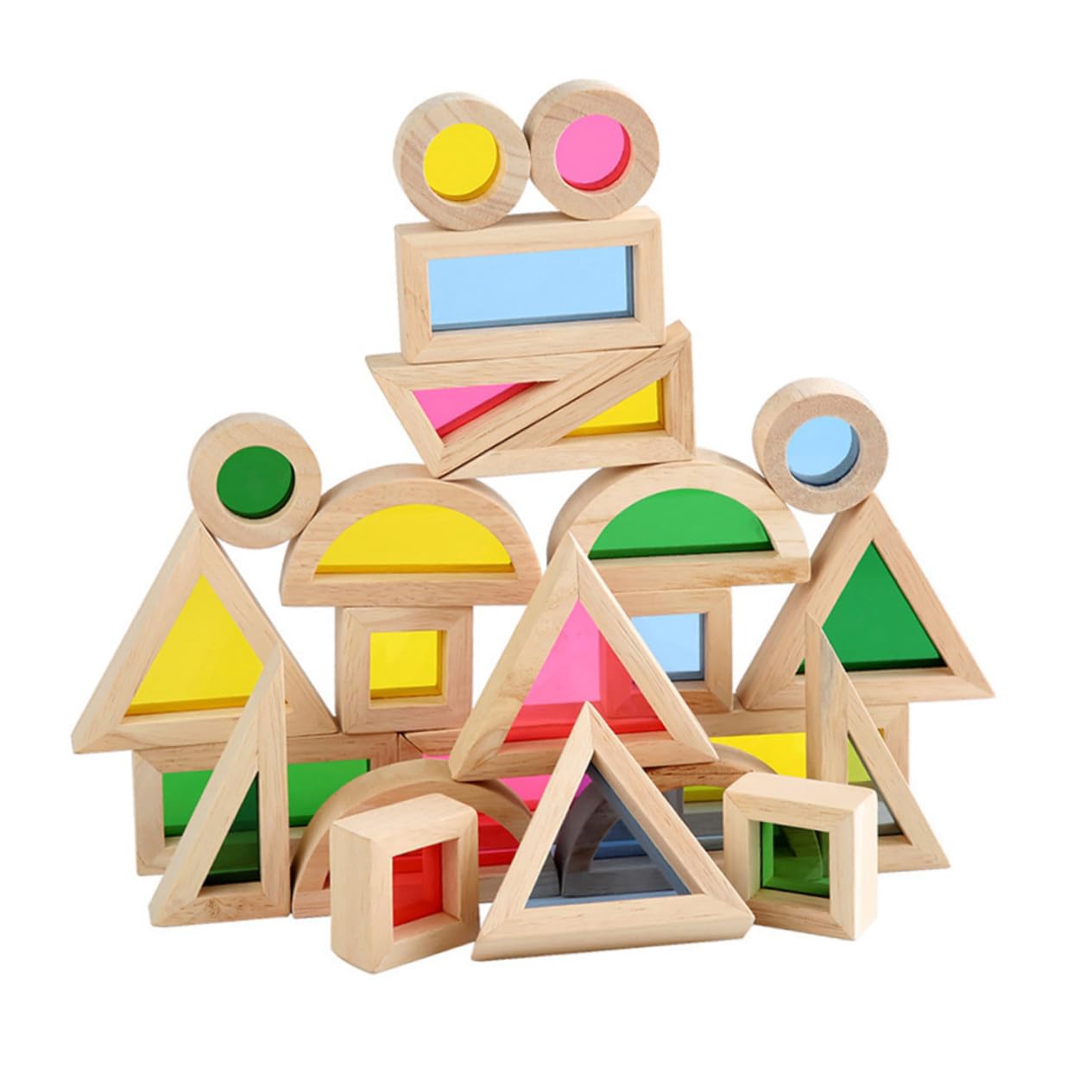 Uonlytech 24 Pezzi Blocchi da Costruzione in Legno Colorati Giochi Montessori per Anni Giocattoli Educativi Cognitivi Forme e Colori Stimolanti per Ragazzi e Ragazze