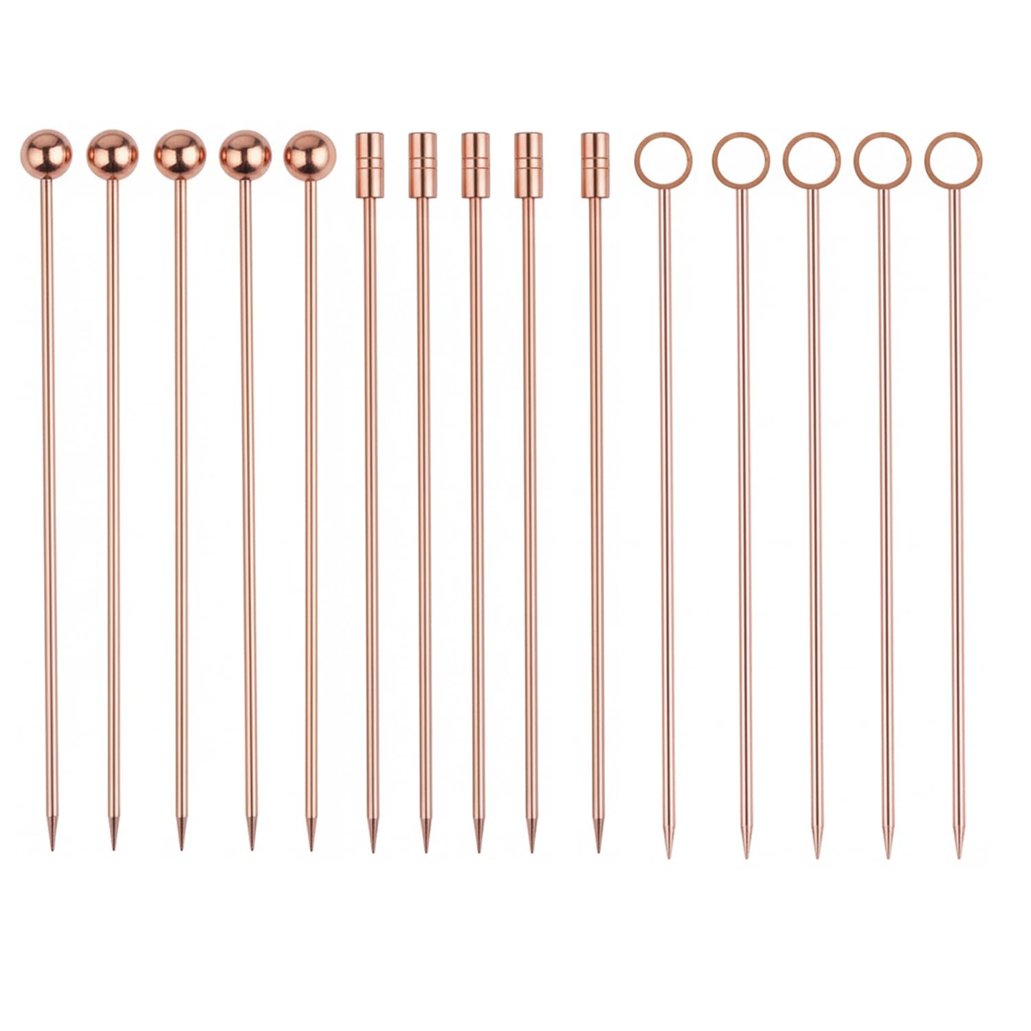 I-MART 15 Pack Stainless Steel Cocktail Picks Martini Olive Skewers, Reusable Metal Garnish Sticks for Drinks, Appetizers, Bloody Mary, Olives, Citrus, Fruit Decor (Rose Gold, 4.25 Inch)