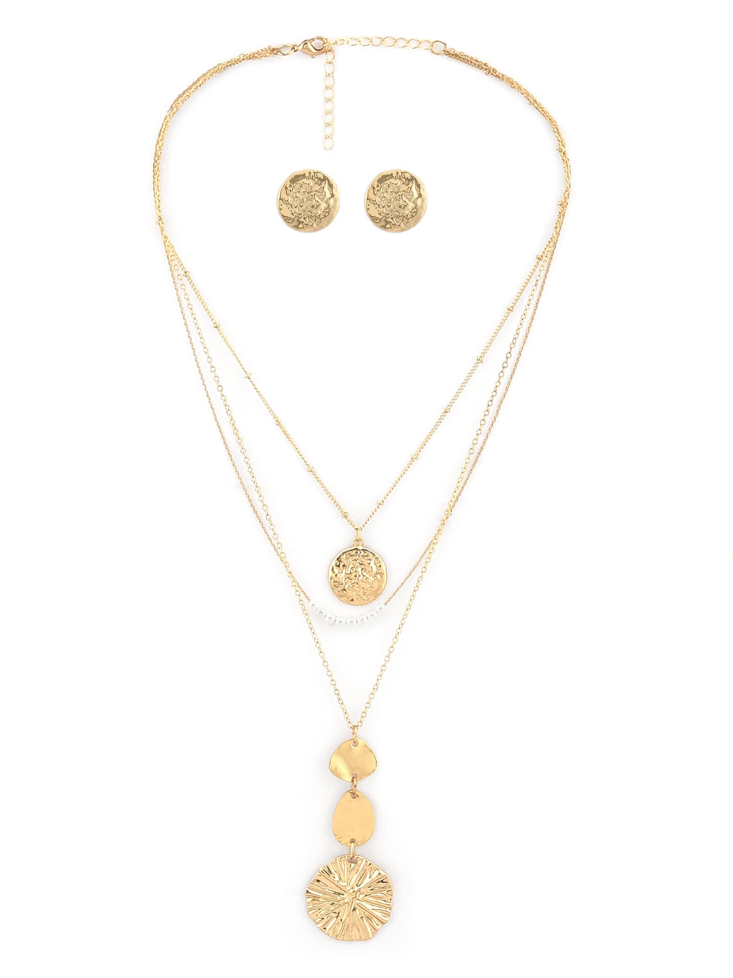 ZAVERI PEARLS Gold Tone 3 Layers Contemporary Chain & Earring Set For Women-ZPFK15037 (B0BG84SV5N) Amazon Price History, Amazon Price Tracker