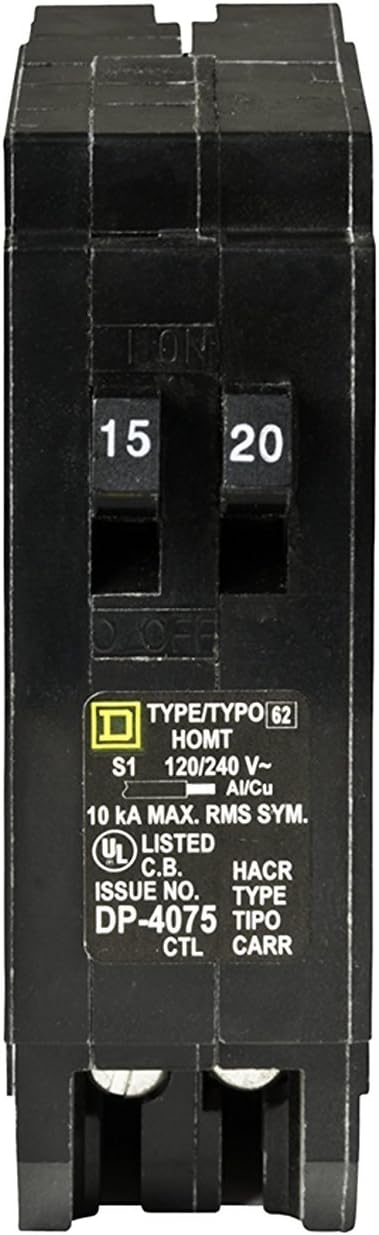 Square D by Schneider Electric HOMT1520CP Square D Homeline, Single Pole Tandem Circuit Breaker, 1 Count (Pack of 1), Black