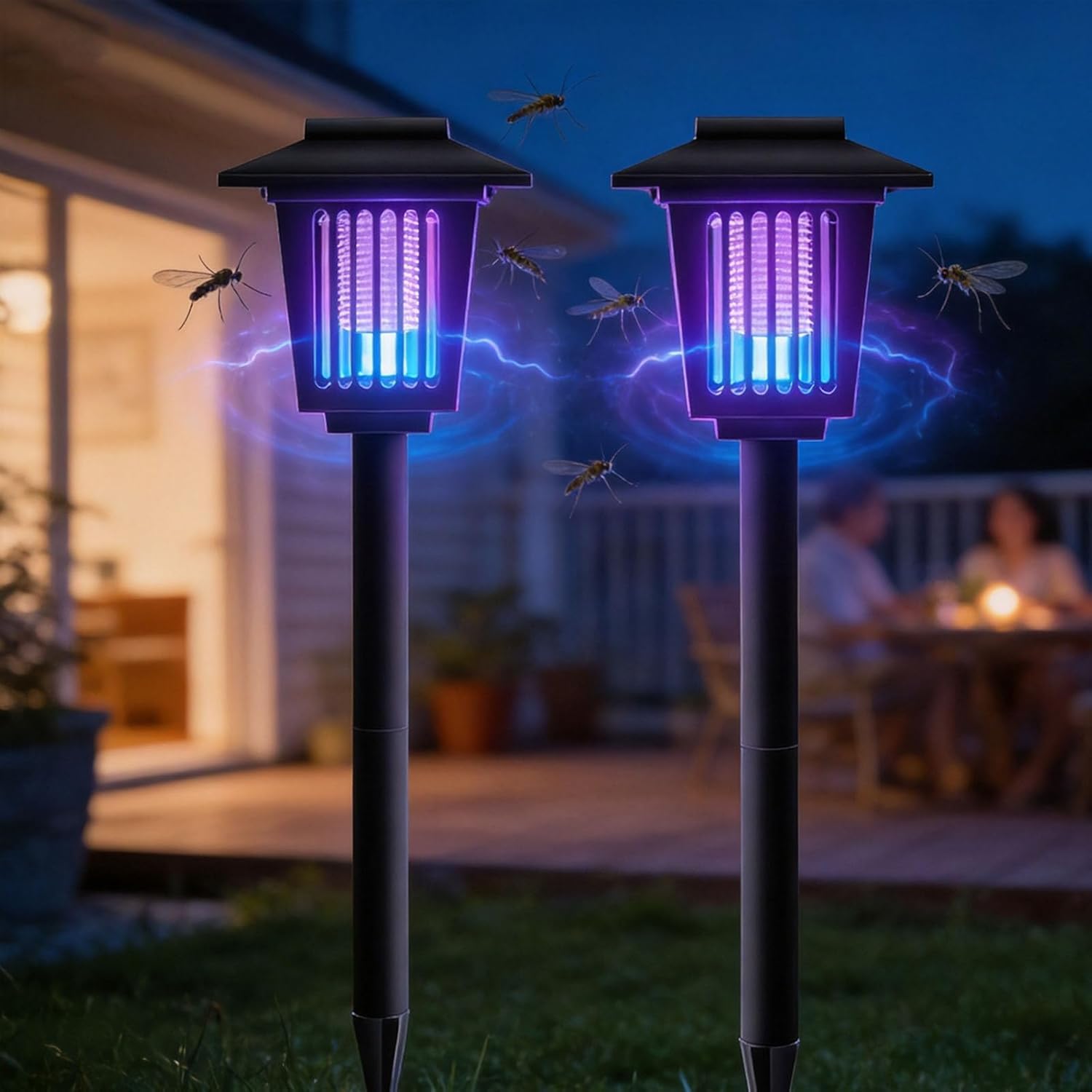 Solar LED Bug Zapper Indoor Outdoor Insect Eliminator For Patio Yard Use (2pcs)