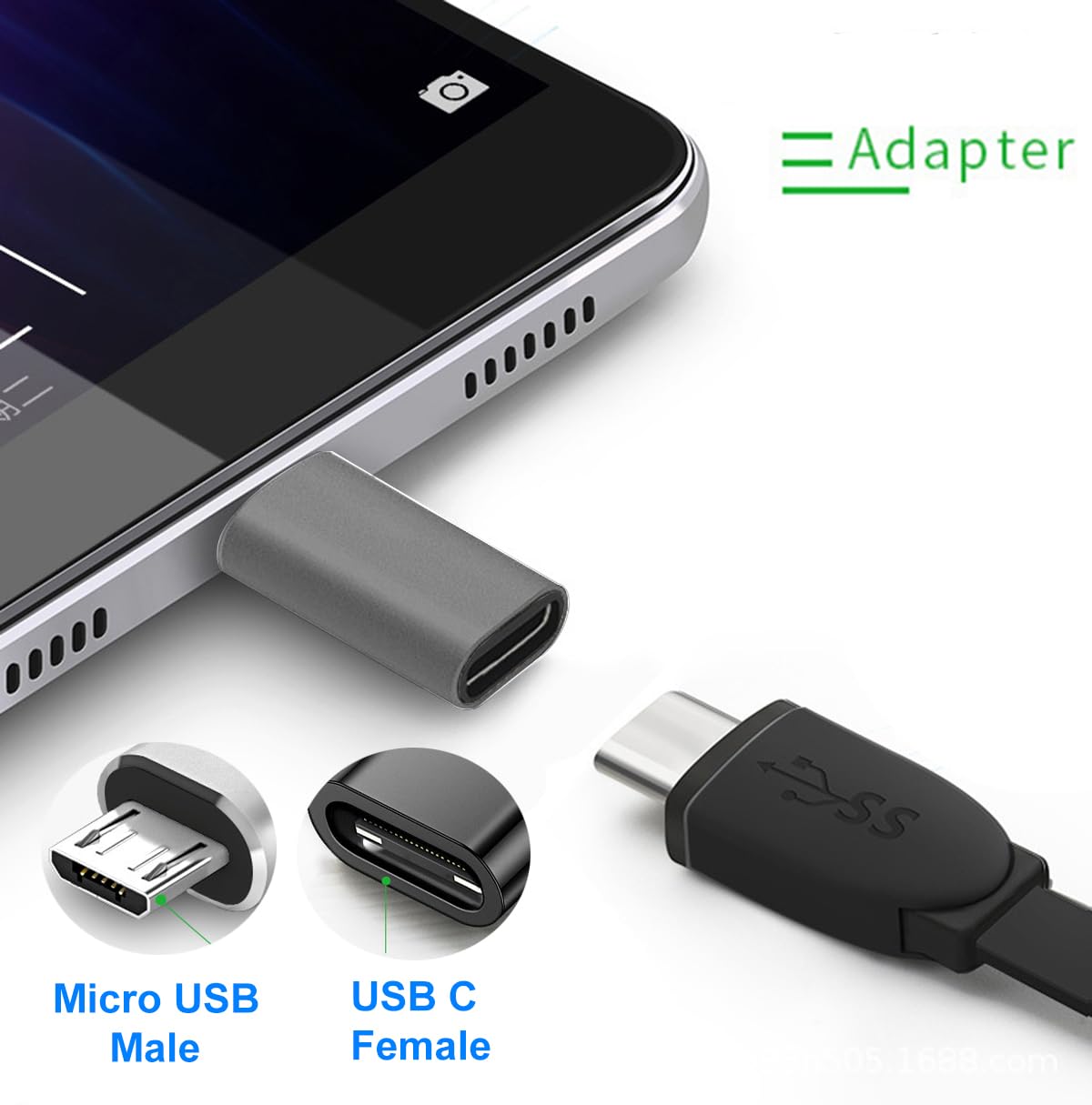 Adattatore USB C a Micro USB, Maschio a USB Tipo C Femmina Compatibile con Samsung Galaxy, Android, Tablet (Grigio)