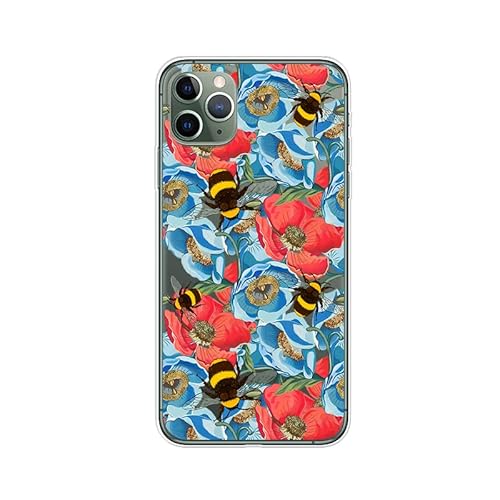 Blingy's Iphone 11 Pro Max Case (6.5 Inch), Women Girls Lovely Floral Bee Pattern Cute Flower Style Transparent Soft Tpu Protective Clear Case Compatible For Iphone 11 Pro Max 6.5"(Bumblebee Flowers) #TOP4
