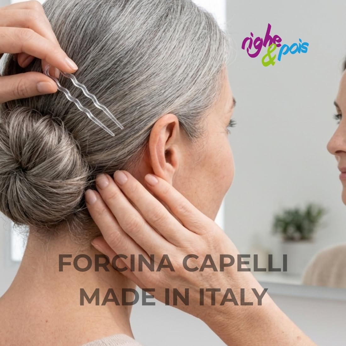 Righe e Pois Forcine Per Capelli Donna Ondulate Fermacapelli Made in Italy, 18 Forcelle Capelli Chignon Classiche in Acetato di Cellulosa - Set da 18 Fermacapelli 7 CM (Trasparente)
