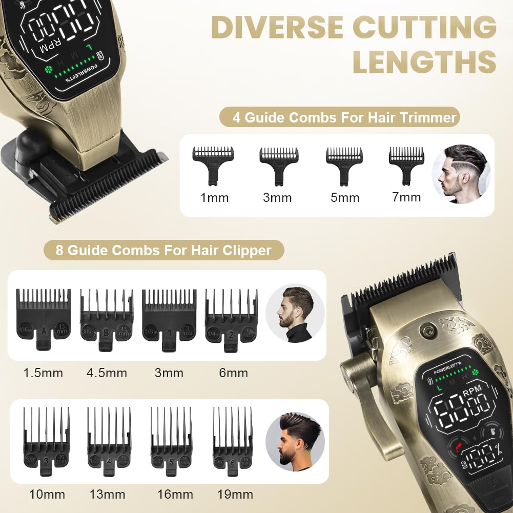 Alaoo Professional Hair Clippers, Cordless Hair Trimmer Kit, Mens Barber Clippers, USB Rechargeable Hair Cutting Kit with LCD - Image 2