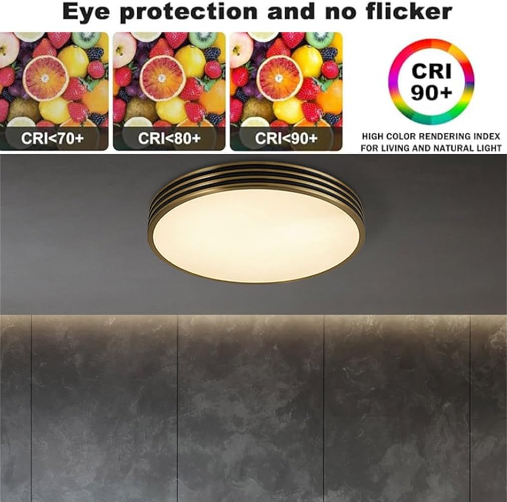 Round Designs Ceiling Light Fixture, Retro Flush Mount Lighting with Remote Control Copper Close to Ceiling Lights for Bedroom, Kitchen, Living Room, LED Ceiling Lamp