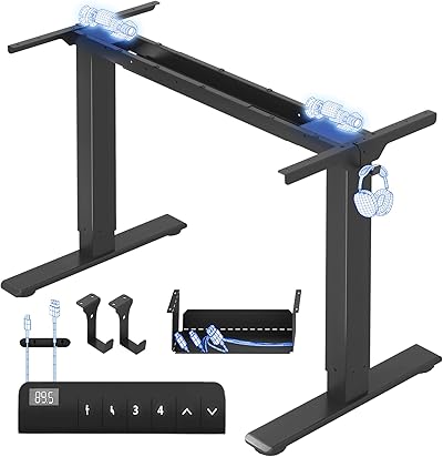 FLEXISPOT Höhenverstellbarer Schreibtisch Gestell, Elektrisch Tischbeine mit 2 Motoren & LED-Höhenanzeige & 4 Speicherfunktionen, inkl. 2 Haken & Kabelmanagement, Schwarz
