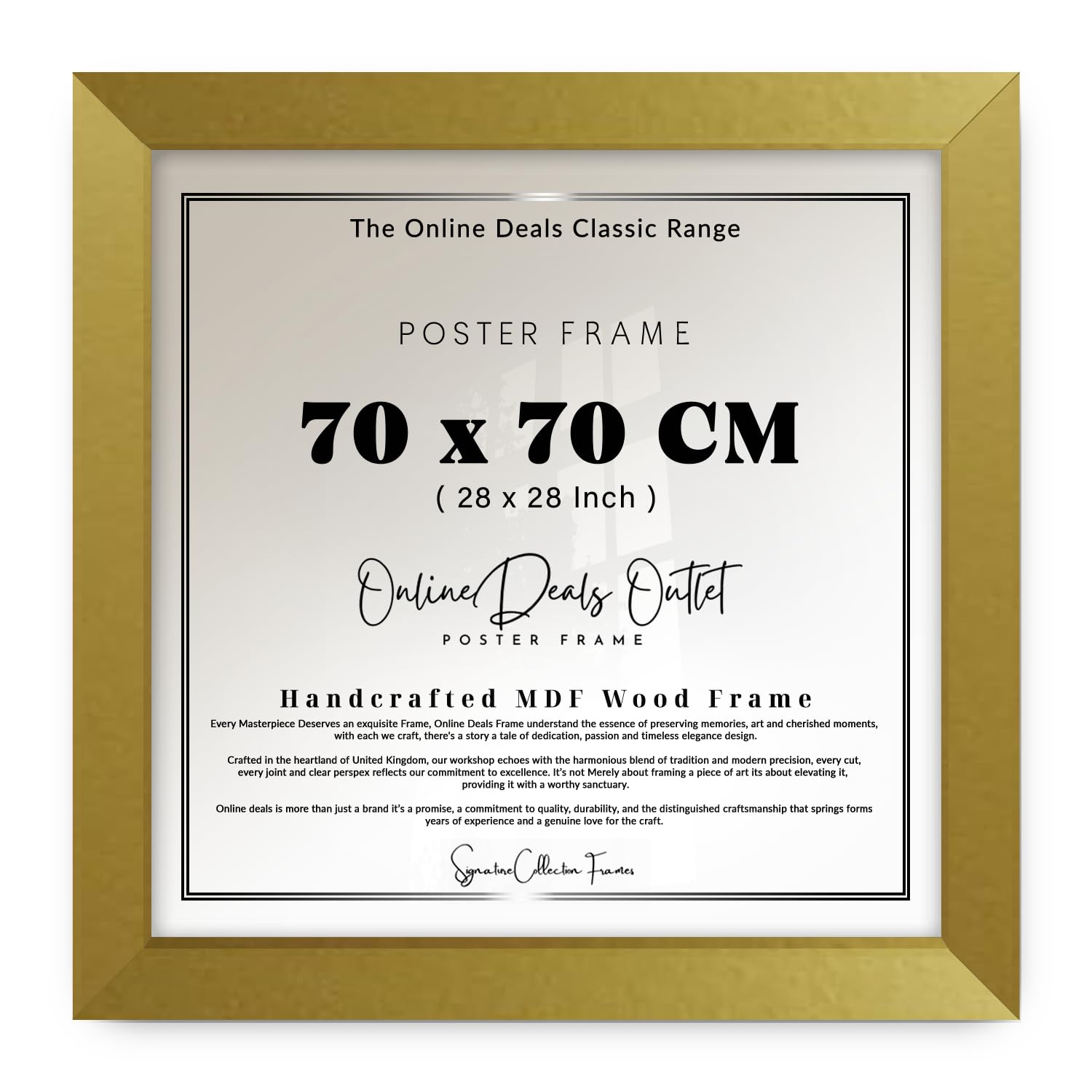 Online Deals | MDF Poster Frame (70 x 70 CM) 70X70 CM for Nature Photography & Art Sketches, MDF Wood Finish, Vertical & Horizontal Hanging Hooks [ Gold ] — image 1