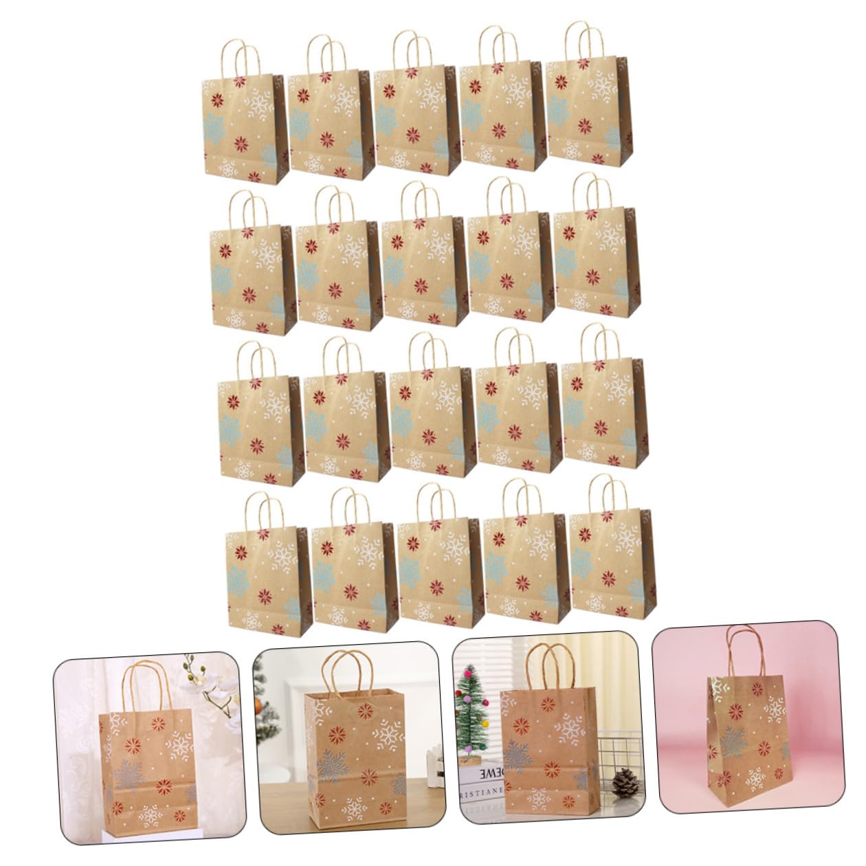SHINEOFI 20pezzi Sacchetti Regalo di Natale in Carta Kraft Decorati Motivo Fiocco di Adatti per Feste e Regali Disponibili in Confezione
