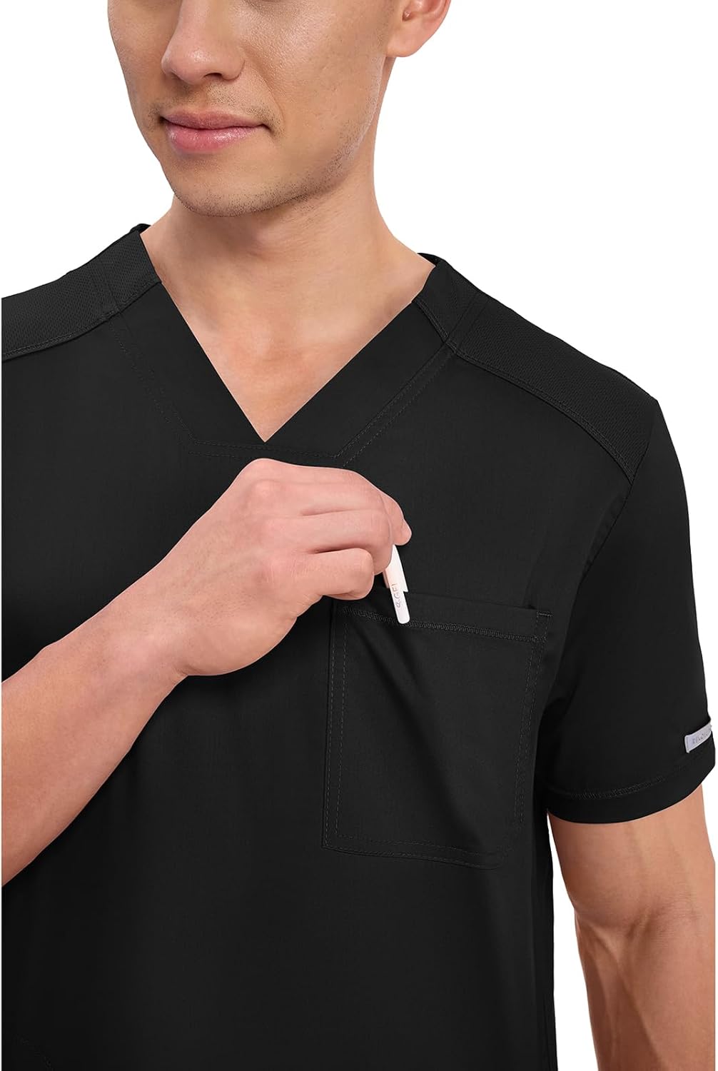 Cherokee Men's V-Neck Scrub Top with Mesh Yoke and Side Panels for Extra Breathability WW603 - Image 2