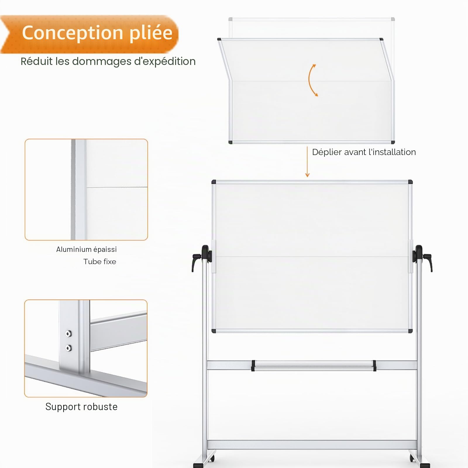 VIZ-PRO Tableau Blanc Mobile Double Face, 120 x 90 cm, Tableau Blanc Magnétique Effaçable à Sec Sur Roulettes Avec Cadre en Aluminium et Support | Tableau magnétique double face effaçable à sec sur roulettes pour l'école, le bureau, la maison 1,2 x 91,4 c