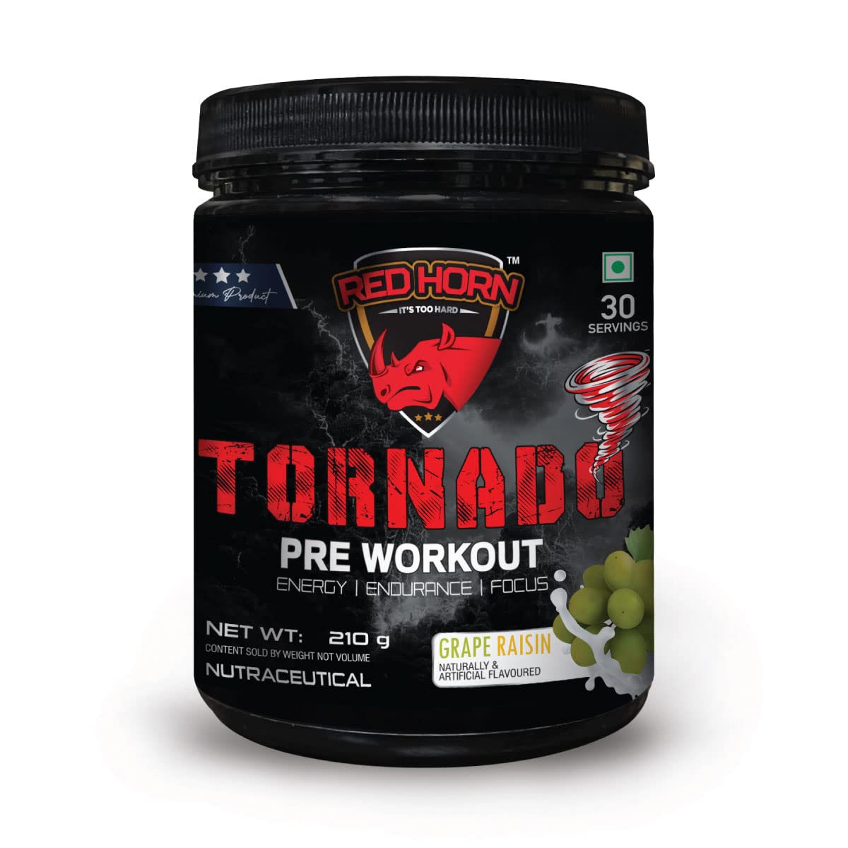 Red Horn Tornado Pre Workout Supplement Powder | 30 Servings, Grape Raisin (210g) | Beta Alanine, Taurine, Citrulline & Organic Caffeine for Energy, Focus, Performance, Strength & Stamina (B0BNJ2CKHQ) Amazon Price History, Amazon Price Tracker