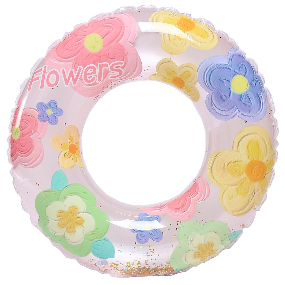 Swimming Ring Adult, Transparent Sequins Floating Ring, Inflatable Swimming Hoop 90 cm, Swimming Ring Tube for Summer Pool Party, Suitable for Adults and Children