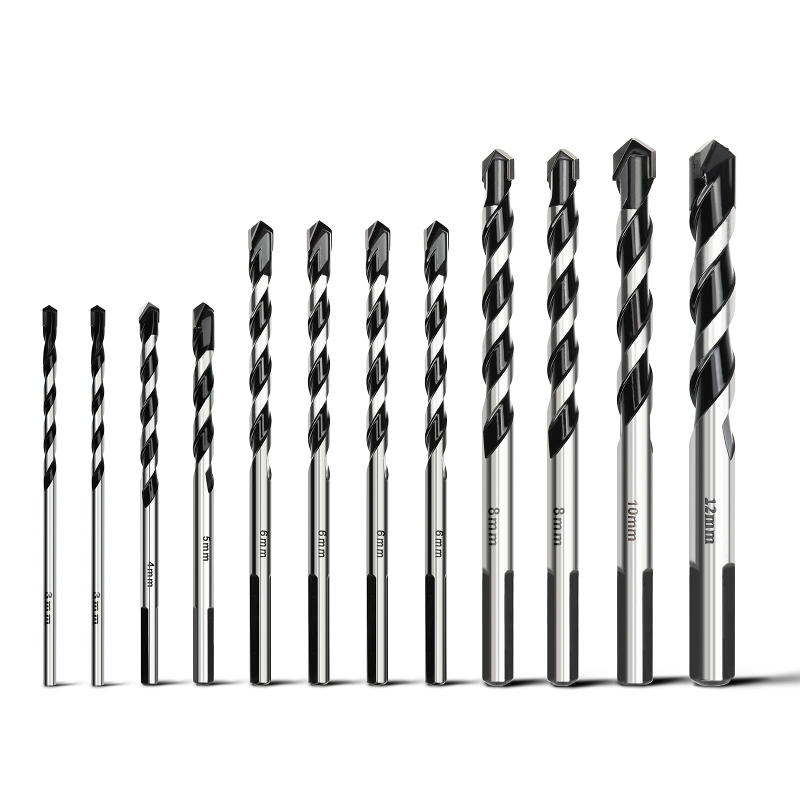HSAWBIT Masonry Drill Bits Set 12PCS Concrete Drill Bit/Tungsten Carbide Drill Bits for Brick Walls/Glass/Plastic/Cement/Soft Tile (3-12mm)