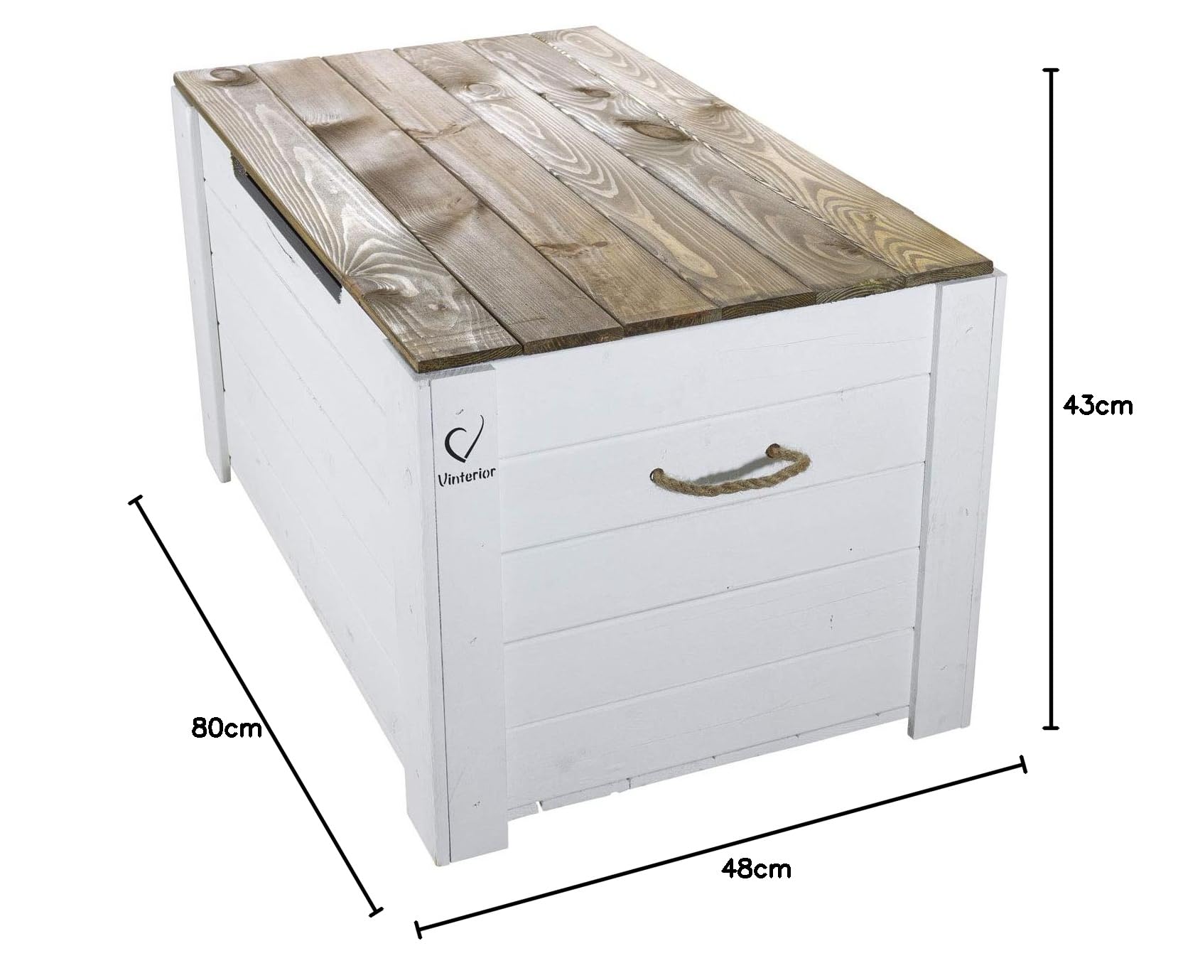 Vinterior Baúl de madera Pascale/Traumhaft rústico de madera (80 x 48 x 43,5 cm) Baúl del tesoro banco espacio espacio asiento banco de almacenamiento con gran capacidad pasillo, dormitorio, salón