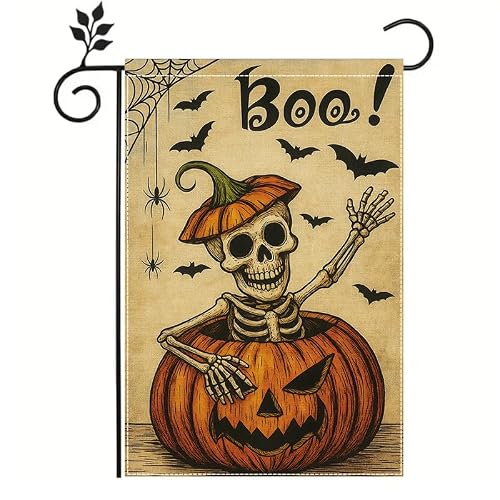 Halloween Garden Flag 12x18 Inch Boo Skeleton Pumpkin Yard flag