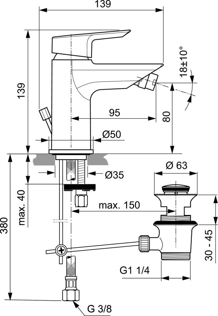 Ideal Standard - Ceramix, Miscelatore monocomando per bidet, A7582AA, Cromato