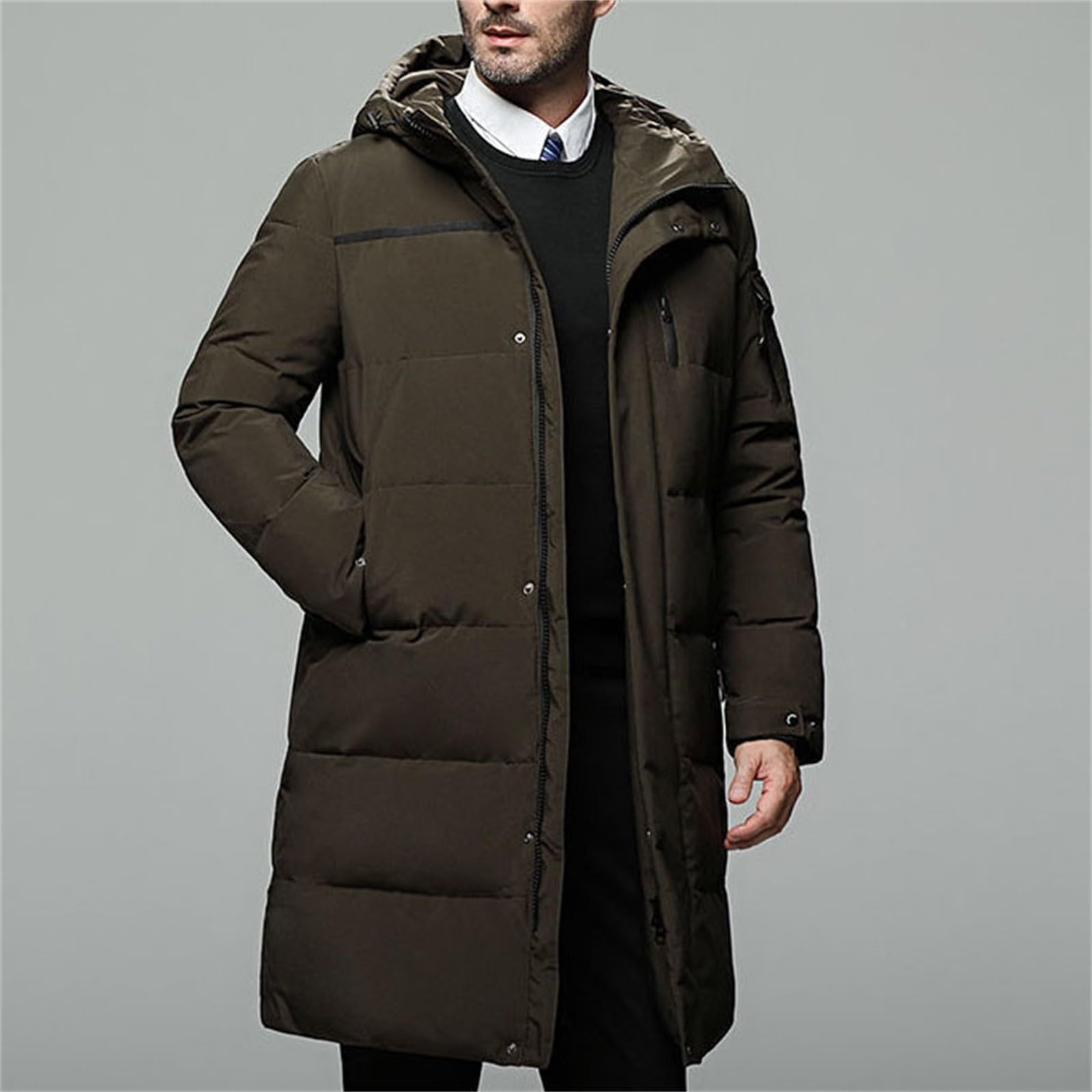 Piumino da uomo con cappuccio, giacca lunga imbottita per esterni, termica, isolante, invernale, per viaggi, passeggiate, caldo, con cerniera e tasche