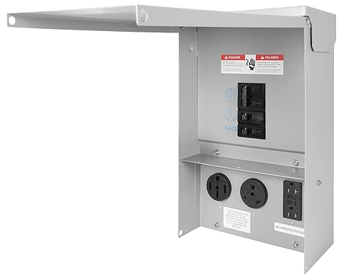 Miniatura 1 de Panel de toma de corriente temporal, panel de salida eléctrica para caravana, con disyuntor precableado, caja de disyuntor con receptáculo de 20,