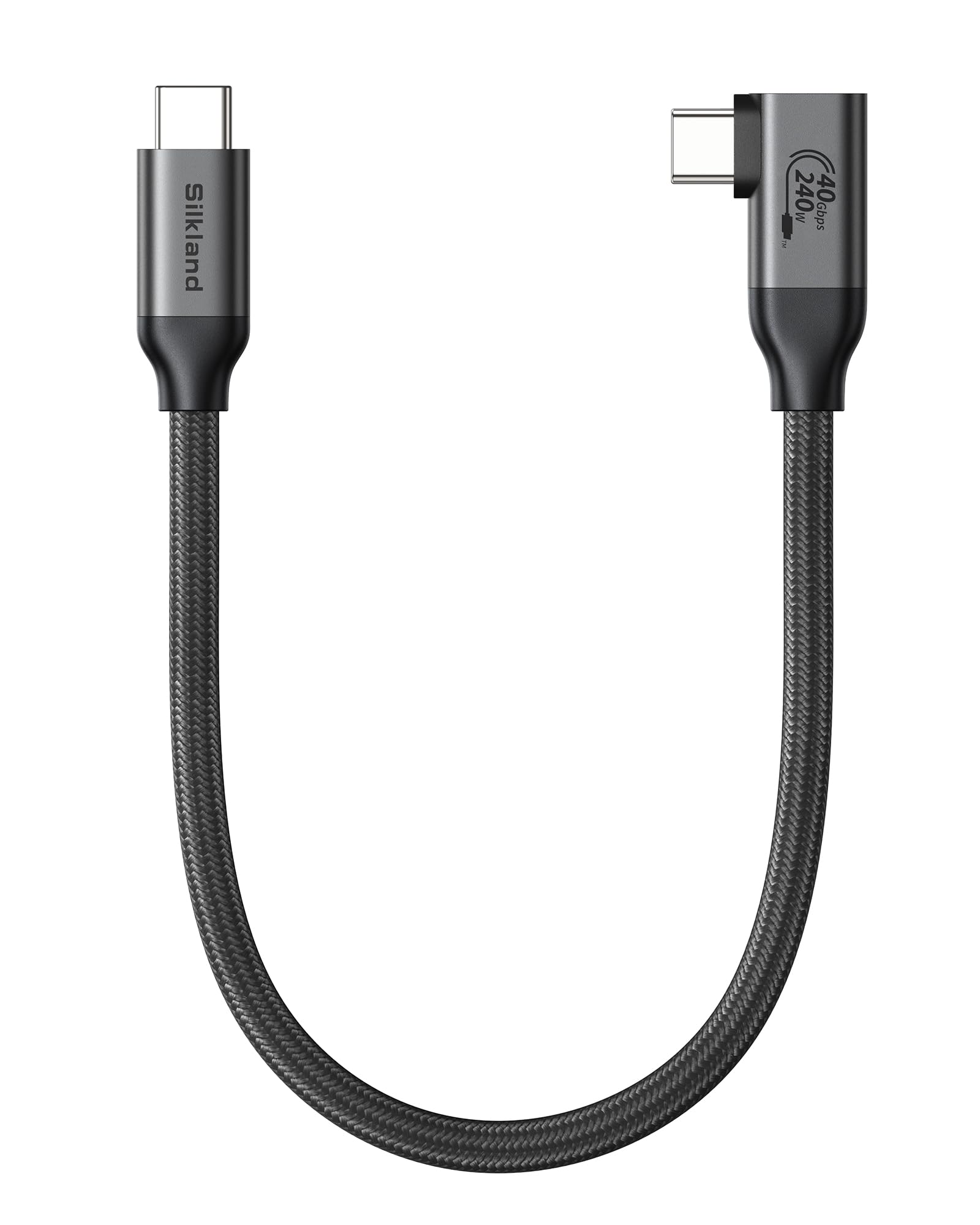 Silkland 240W USB4 Cable for Thunderbolt 4 Cable Right Angle, 90 Degree 40Gbps Data Sync 8K@60Hz Display, Compatible with MacBook Pro, iPhone 16 Pro, iPad Pro, eGPU - 0.3M