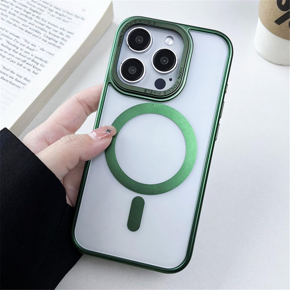 Étui magnétique pour iPhone 14 Plus coque mate et transparente avec protection vert de luxe - 8