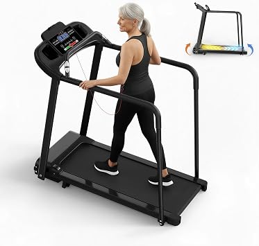 Lastforever Walking Treadmill with Extended Handrails & Bidirectional Belt, 2.5HP Quiet Motor, 0.56 MPH, 310 lbs Capacity, Compact Treadmill for Home Seniors