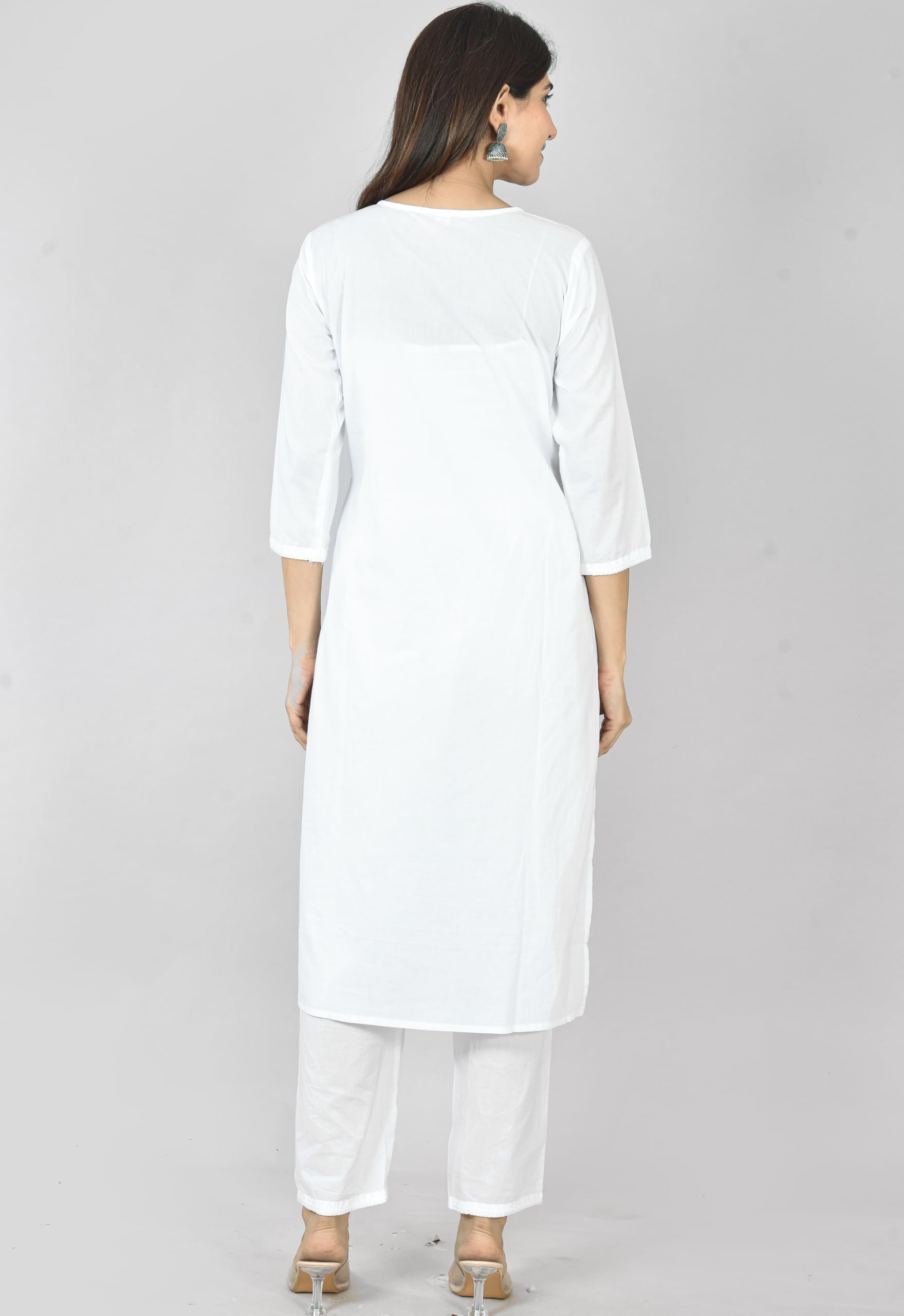 Vrnda Ensemble Kurta Pantalon Chikankari Blanc et Noir pour Femme – Costume Indien Fait Main, Salwar Kameez Bicolore