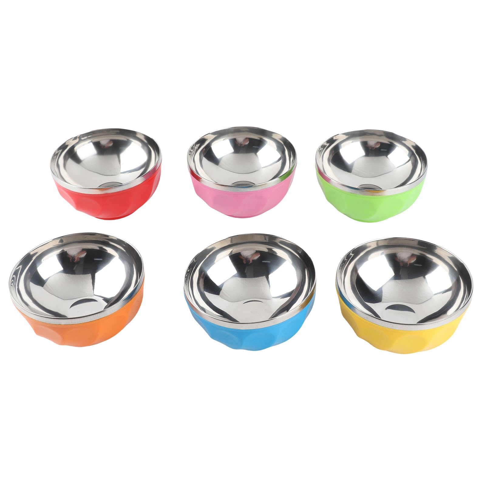 6PCS Stainless Steel Bowls,Multi Color Soup Bowl Color Heat Insulated Bowls Double Wall Metal Bowls Snack Cereal Bowl Stainless Steel Dinnerware Set for Ice Cream, Soup, Cereal, Rice Dish (13cm)