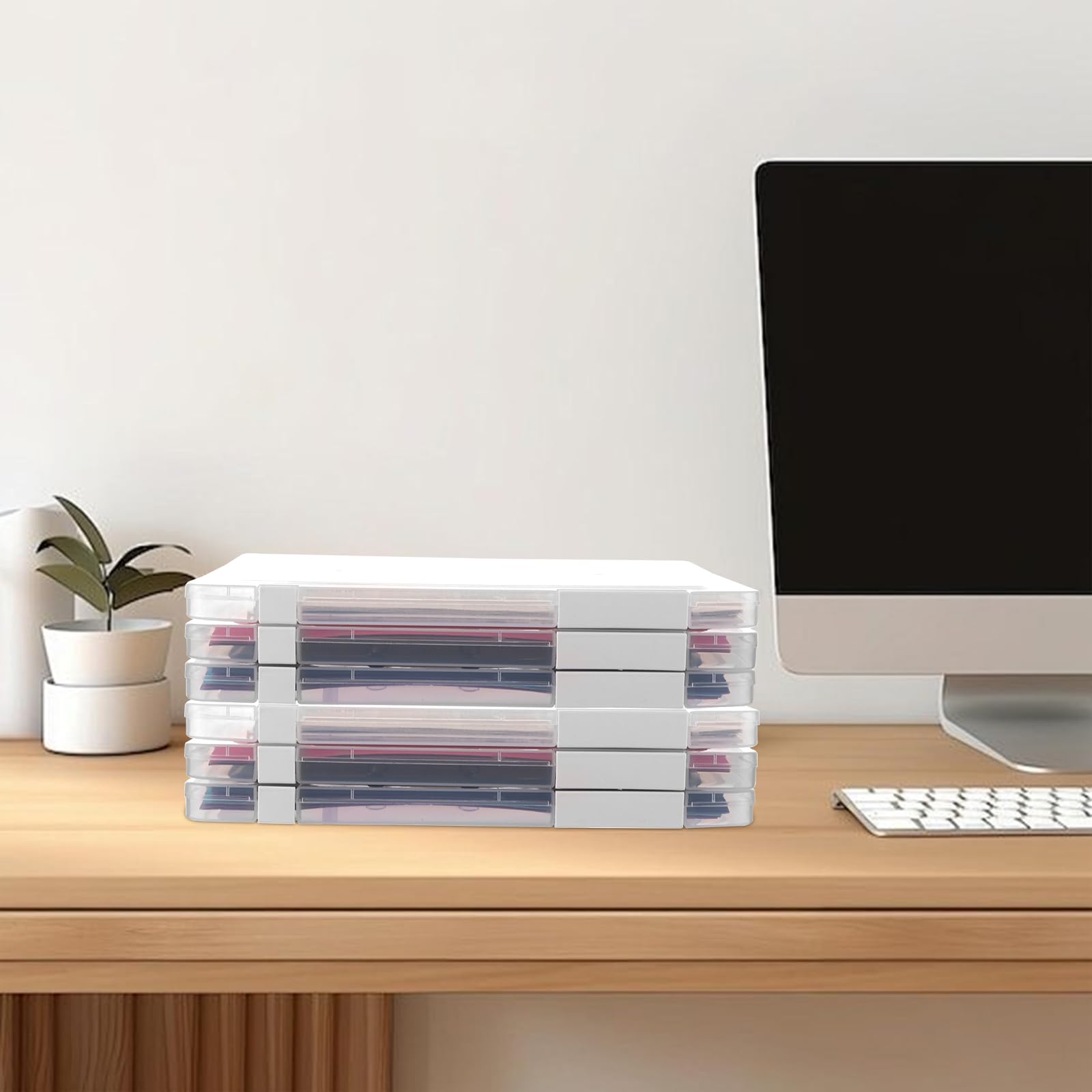 SHUESS 6er Archivbox A4 Transparent Flache Aufbewahrungsbox mit Clip-Verschlüsse, tragbare Archivbox A4 aus Kunststoff mit Deckel, flache Dokumentenbox für Dokumente, Zeitschriften, Sammelalben, Fotos