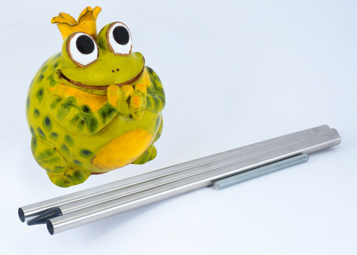 Gartenstecker Keramik Handgefertigt - Gartendeko für Draußen Wetterfest - Garten Deko Keramik - Gartenfiguren & Gartenstatuen - Frosch