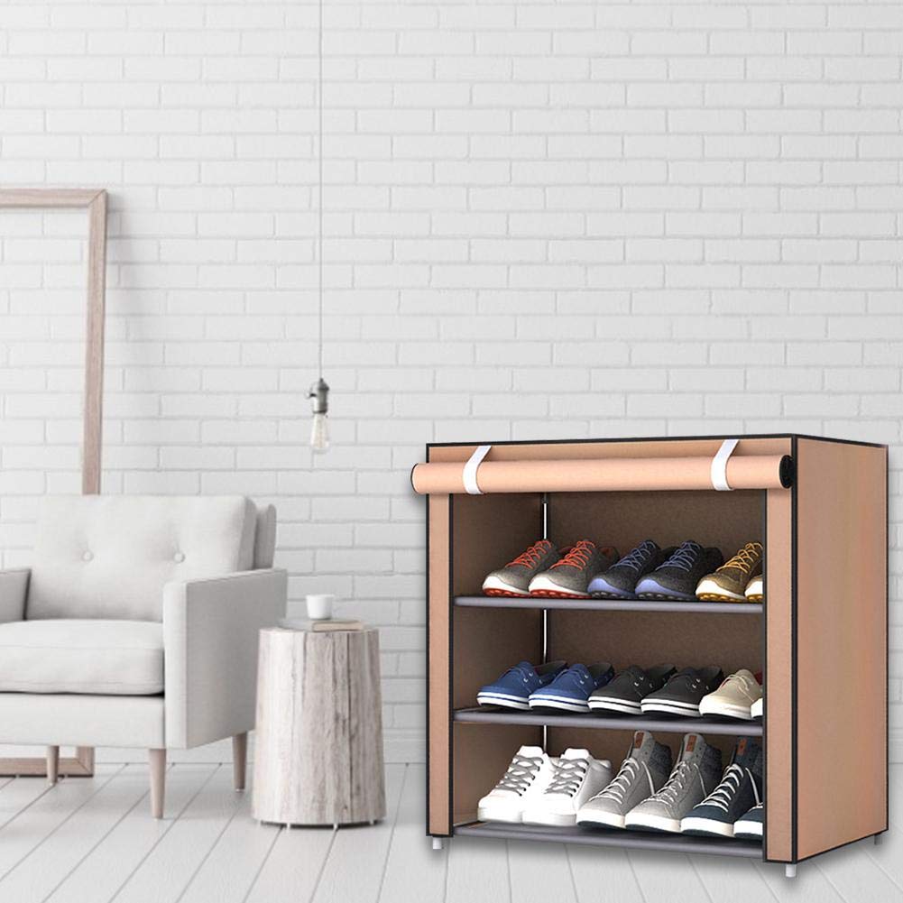 Zapatero de tela de 4 niveles a prueba de polvo para zapatos, diseño que ahorra espacio, ideal para el hogar, entrada, armario y dormitorio, y elegante.