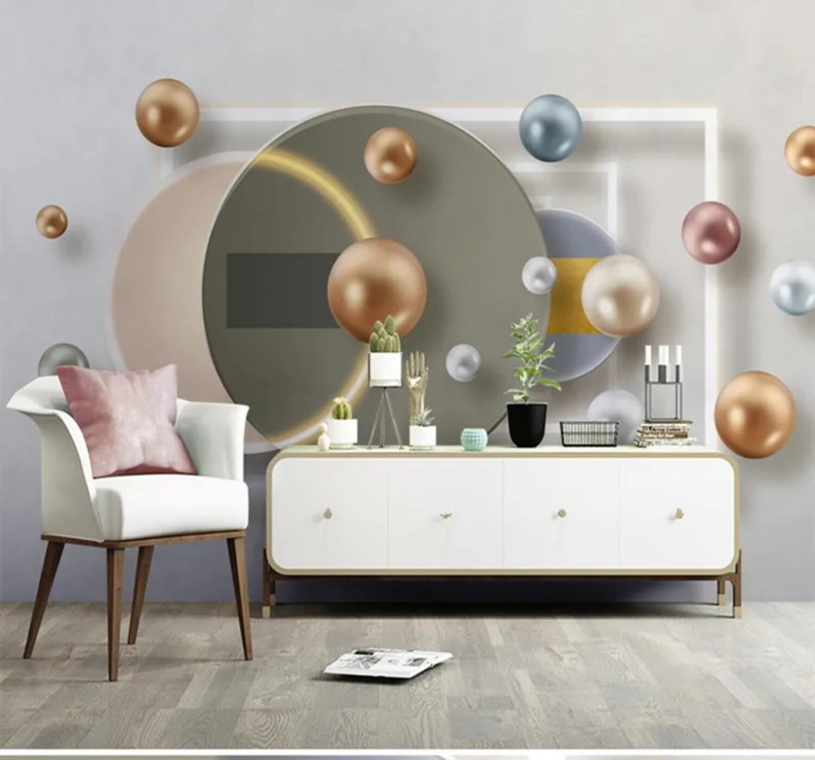 Wallpaper-3D-Xlm 250Cm×170Cm(B×H) Minimalist Three Dimensional Colourful Geometric Spheres 3D Wallpaper Easy Install Feature Office Living Room Sofa Bedroom Tv Background Wall Decoration-250Cm×170Cm