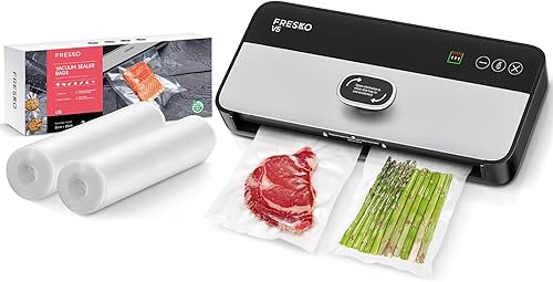 FRESKO Rollos de 2 bolsas selladoras al vacío y selladoras al vacío totalmente automáticas mejoradas, 2 paquetes de 11 pulgadas x 20 pies