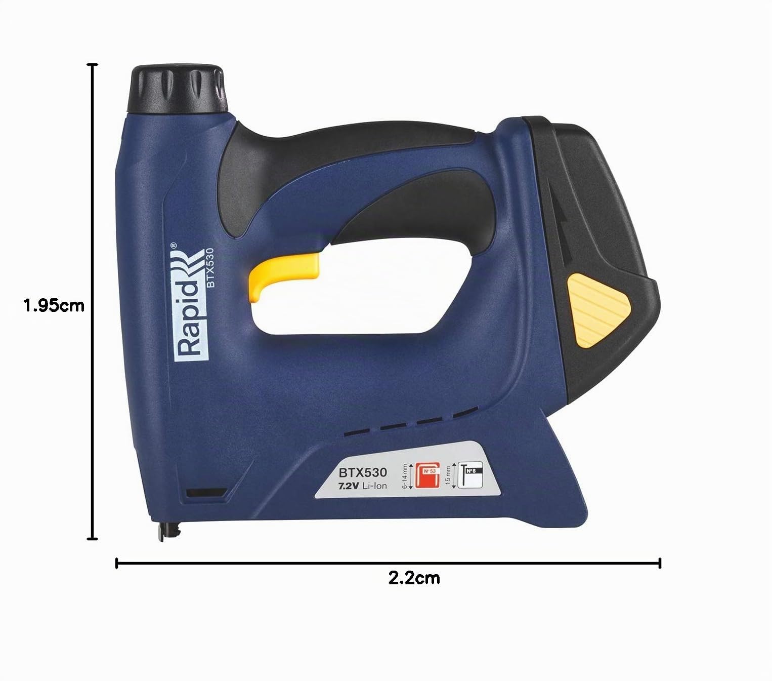 Rapid Akku‑Tacker BTX530 - 7,2 V Li‑Ion Akkutacker für Feindrahtklammern Typ 53 (6-14 mm) & Nägel Typ 8 (18Ga, 15 mm) - Für Polstern, Möbel, Holz & Heimwerken