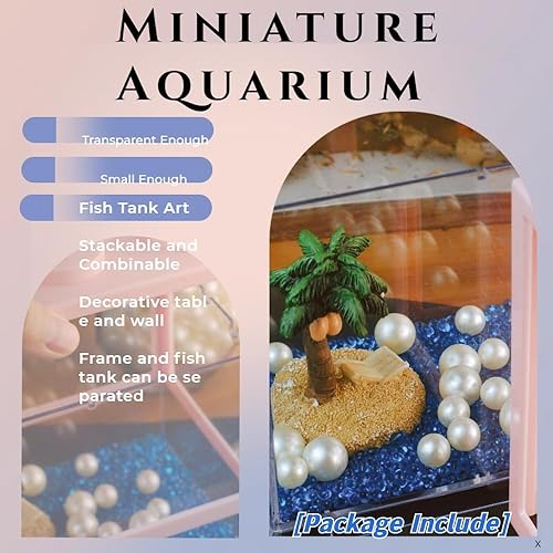 Miniatura 8 de Pequeño tanque de peces Betta, kit apilable de mini tanque de acuario con decoración de perlas de grava de acuario, pecera de 35 galones, tanque