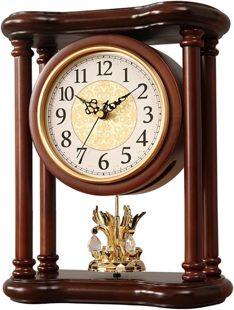 Decorative Wood Mantel Clocks Silent Mantle Clock for Living Room Battery Operated Mantle Clock for Fireplace Mantel, Office, Desk Clock