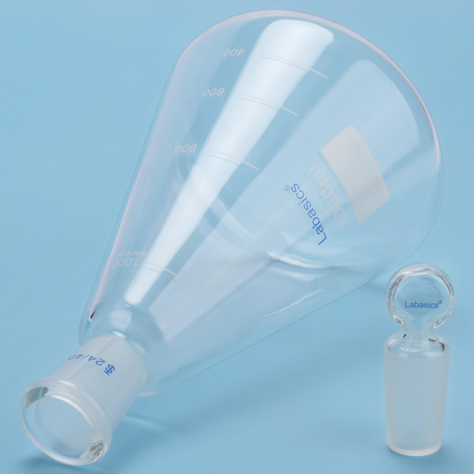 Labasics Matraz Erlenmeyer de Vidrio Borosilicatado con Tapón de Junta 24/40, Matraz Cónico para Mezcla y Almacenaje de Reactivos de Laboratorio, 1000 ml