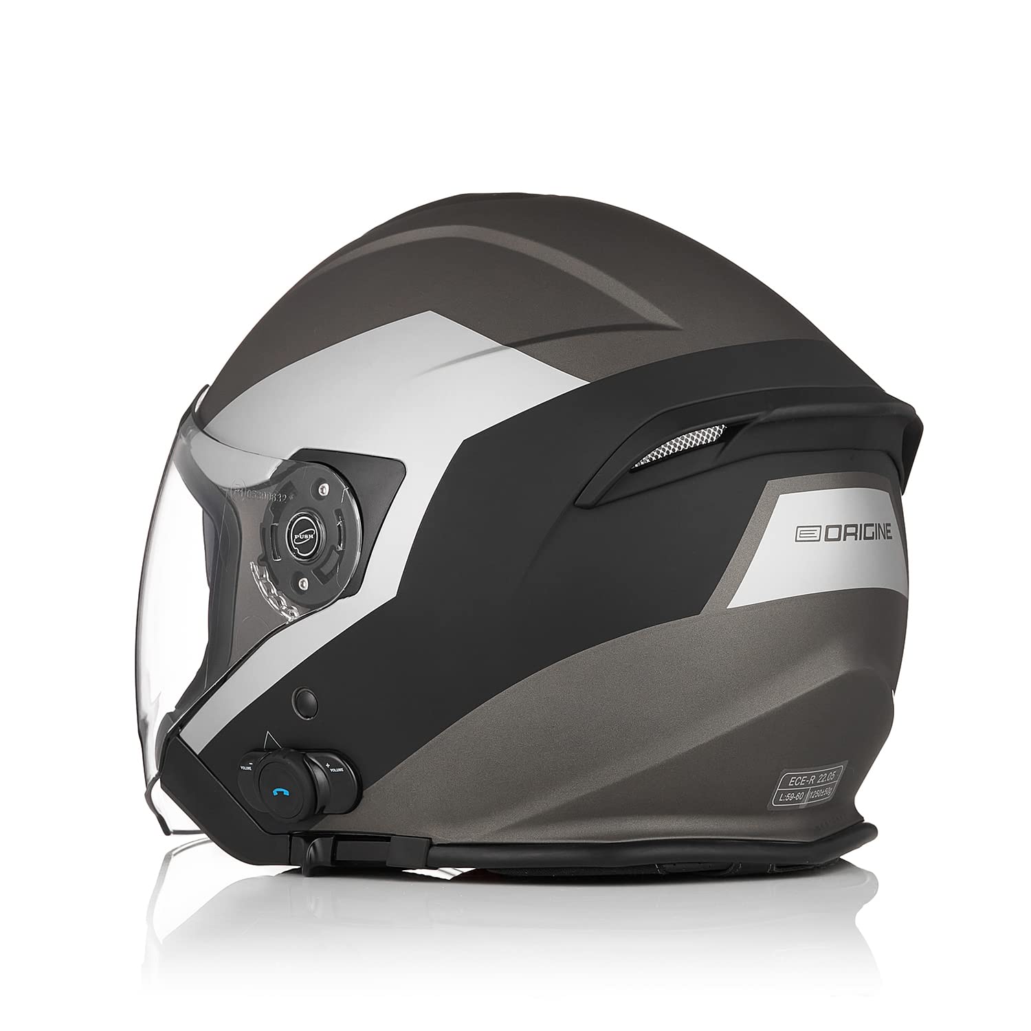 ORIGINE Kask motocyklowy typu jet, na skuter, Bluetooth ECE z podwójnym wizjerem