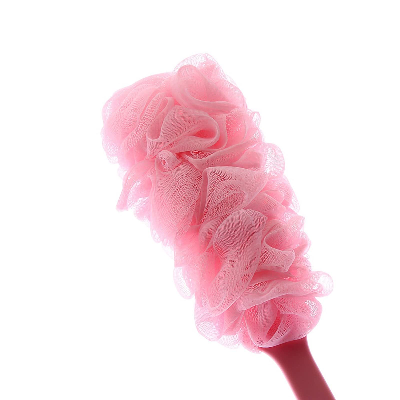 1 Cepillo de Malla Suave con Mango Largo para la Espalda, Esponja Exfoliante, Limpiador de lufa Colgante, Suministros de baño para Ducha y baño Corporal (Rosa)