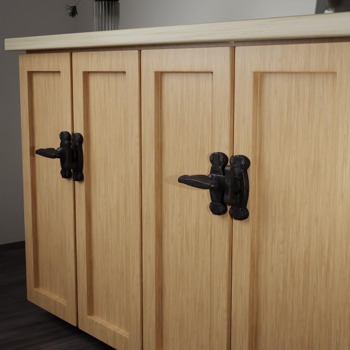 Renovators Supply Manufacturing Door Latch 2 in. Black Wrought Iron Latch Latch Lock for Cabinets/Windows with Mounting Hardware Pack of 2