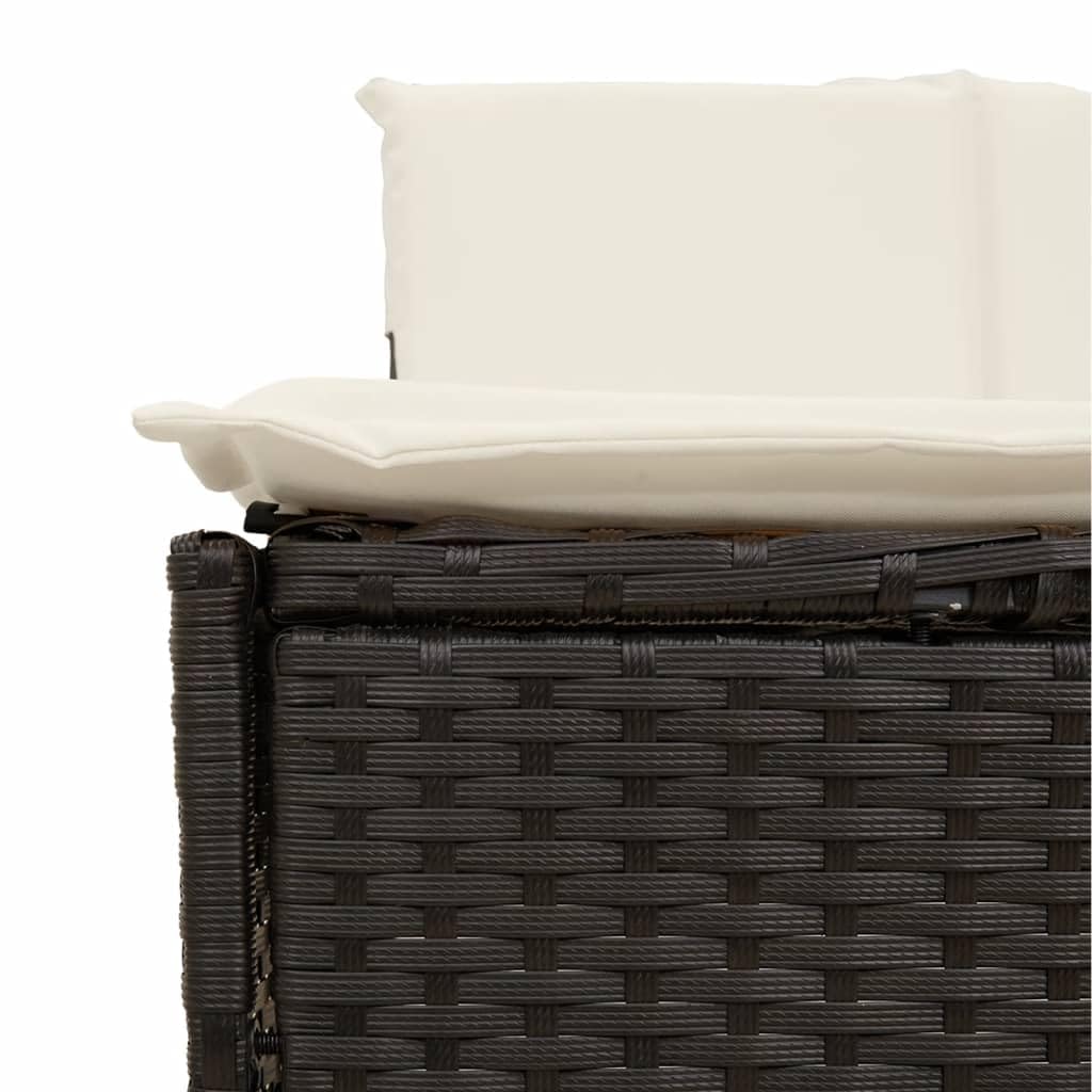 Ribete para bañera de hidromasaje de polirratán negro con madera maciza de acacia, 2 bancos, 4 peldaños, compartimentos de almacenamiento, cojines extraíbles, accesorios de piscina de jardín