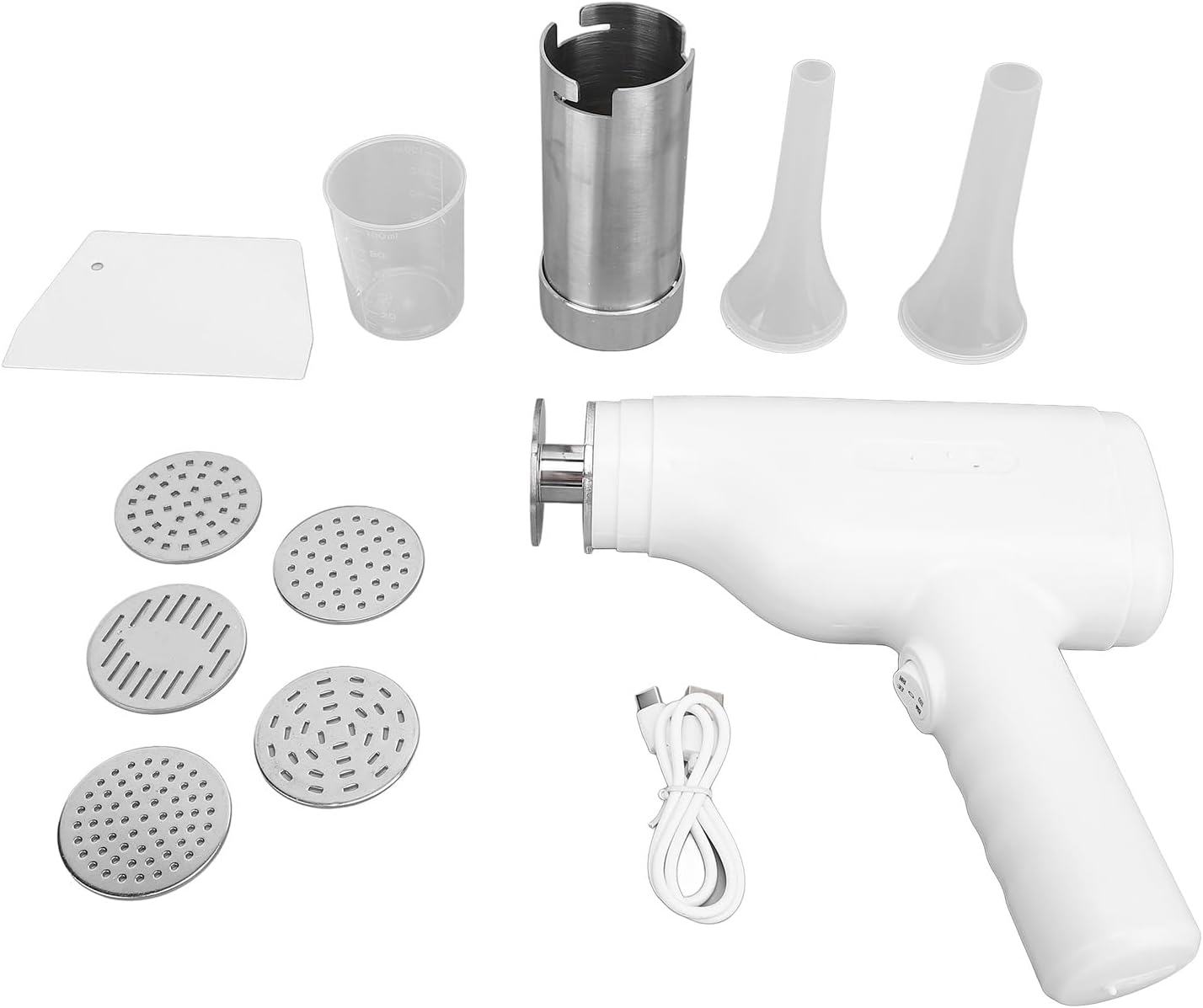 Electric Pasta Maker, Cordless Handheld Automatic Noodle Maker with 5 Shaping, Stainless Steel Ramen for Home Kitchen Use USB Rechargeable 1500mAh Battery