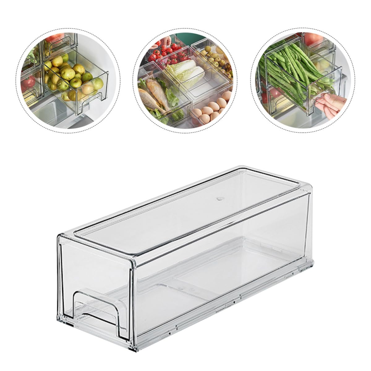Caja Organizadora Transparente de Gran Capacidad para Frigorífico y Fácil de Extraer, Adecuado para Frutas y Queso Rallado en Despensa o Encimera
