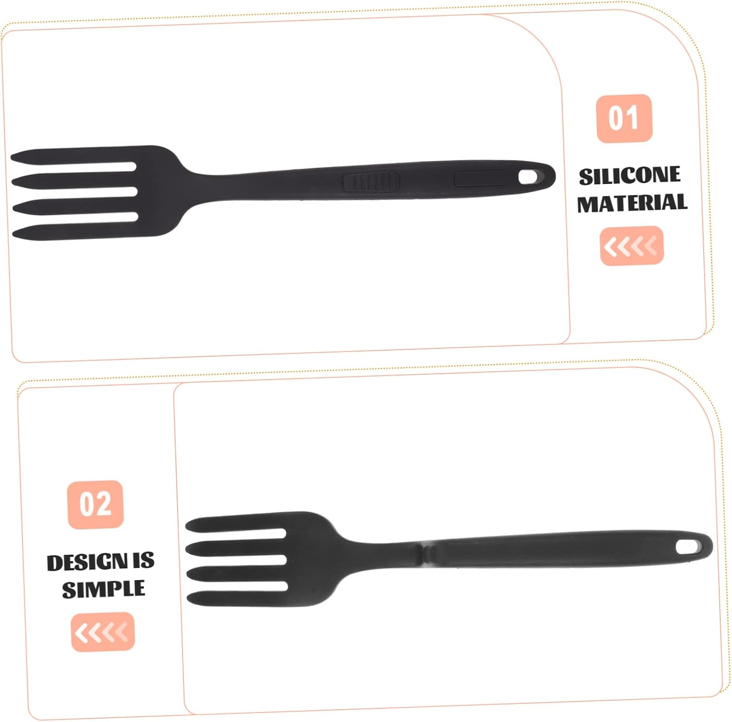 PRETYZOOM 2pcs Silicone Cooking Fork Multi-function Noodle Forks for Pasta and Stir-fry Heat Resistant Lightweight Kitchen Utensils Safe and Comfortable to Use Pure Black Design