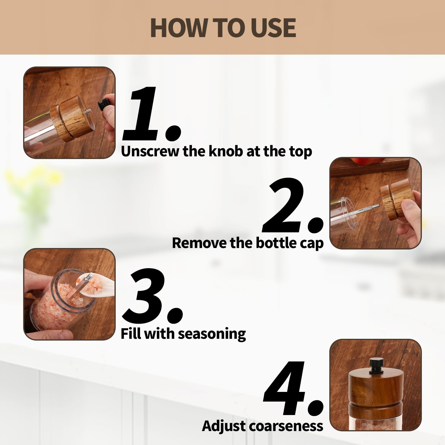Salt & Pepper Grinders - Wooden Spice Mills -4