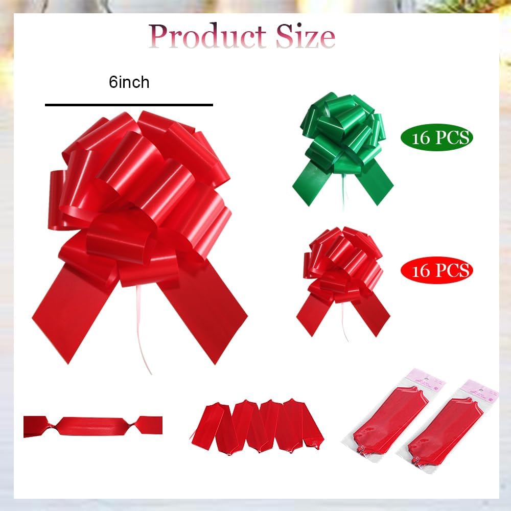48 Pcs Pull Bows for Gift Wrapping,6 Inch Gift Bows for Presents,Birthday,Anniversary,Party,Christmas,Wreath,Holiday Celebration Gift Decoration (48Pcs (Red,Green)) - Image 2